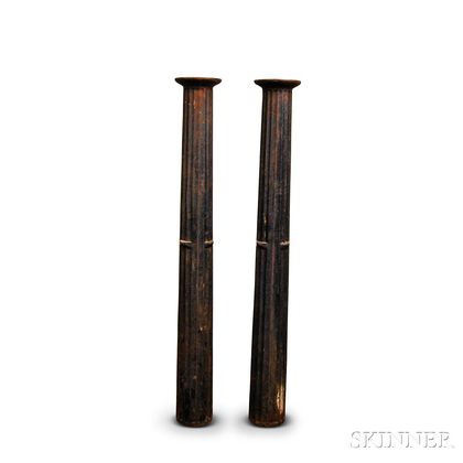 Pair of Black-painted Cast Iron Fluted Columns