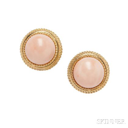 Pair of 18kt Gold and Angelskin Coral Earrings