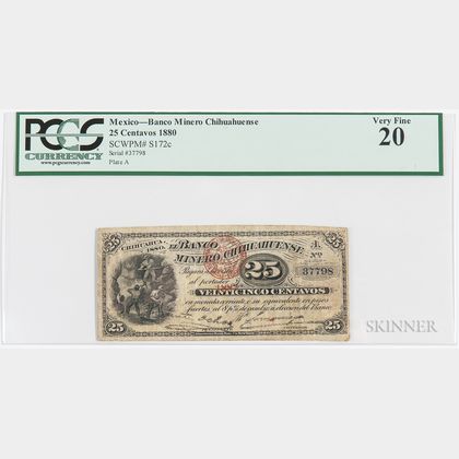 1880 El Banco Minero Chihuahuense 25 Centavos, PCGS Very Fine 20
