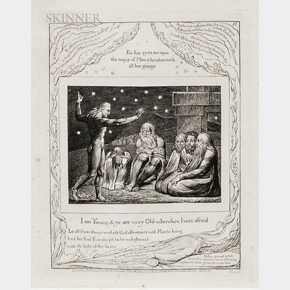 William Blake (British, 1757-1827) Four Plates from Illustrations of the Book of Job: And Smote Job with Sore Boils, And When They Lift