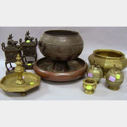 Nine Asian Bronze and Brass Items