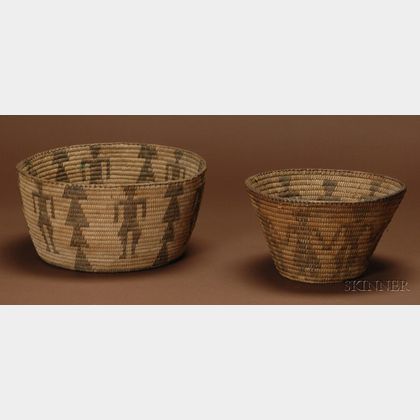 Two Southwestern Coiled Pictorial Basketry Bowls