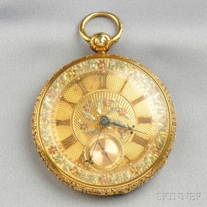 Antique 18kt Tricolor Gold Open Face Pocket Watch, Joseph Johnson