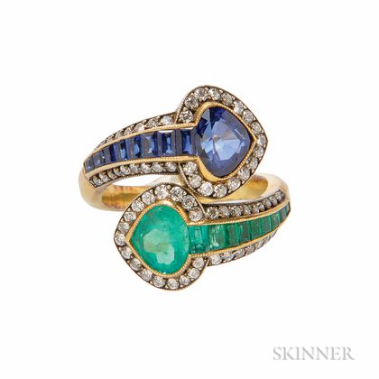 18kt Gold, Sapphire, and Emerald Bypass Ring