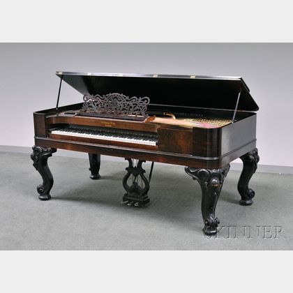 Steinway & Sons Rococo Revival Ebonized Carved Wood and Rosewood Veneer Square Piano