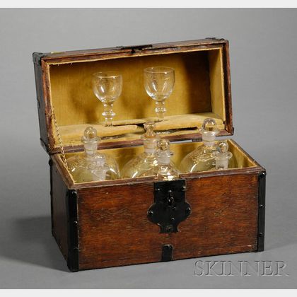 Ship's Cased Decanter Set with Two Drinking Glasses