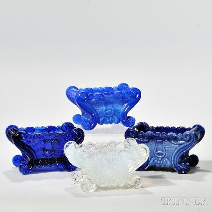 Four Pressed Glass Lyre Pattern Open Salts