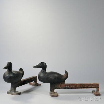 Black-painted Cast Iron Duck Andirons