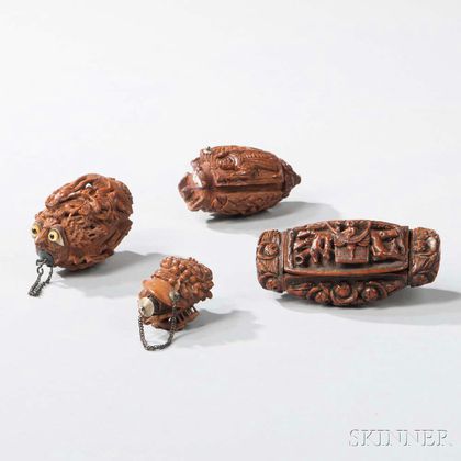 Four Continental Colonial Carved Coquilla Nuts