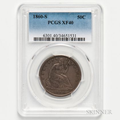 1860-S Seated Liberty Half Dollar, PCGS XF40. Estimate $100-200