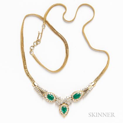 14kt Gold, Diamond, and Emerald Necklace