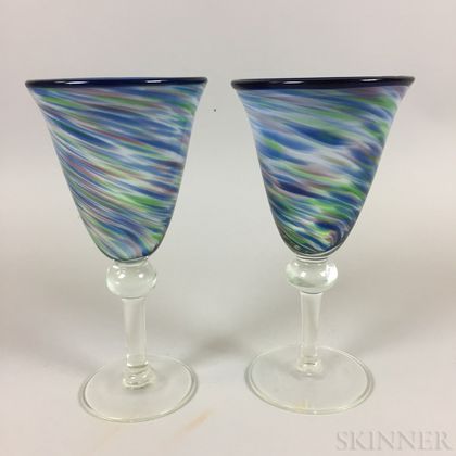 Pair of Modern Art Glass Wines