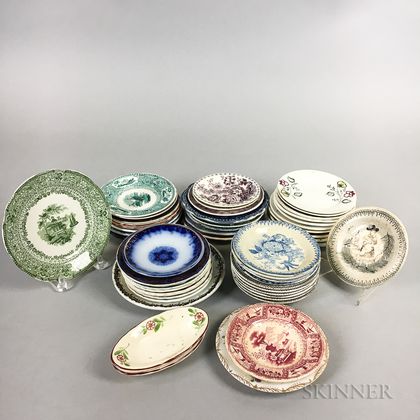 Approximately Fifty-two Staffordshire Transfer-decorated Cup Plates. Estimate $150-250
