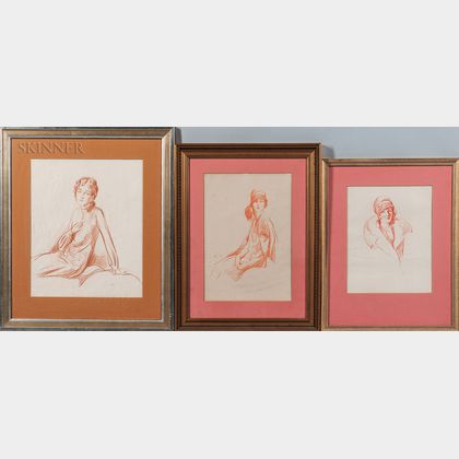 Alexander Oscar Levy (American, 1881-1947) Three Framed Sketches of Women