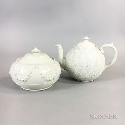 Salt-glazed Ceramic Teapot and Covered Sugar