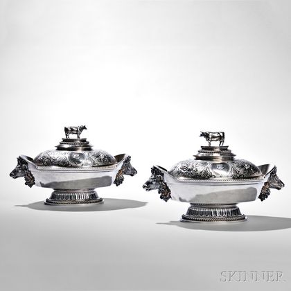 Pair of Ball, Black & Co. Sterling Silver Covered Tureens