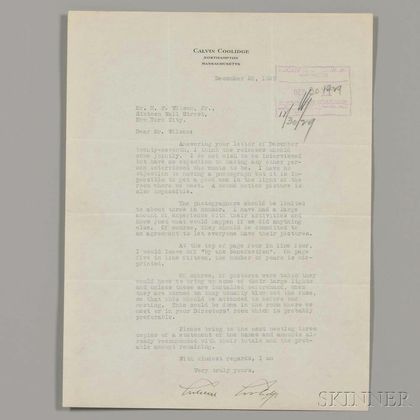 Coolidge, Calvin (1872-1933) Four Typed Letters Signed, 1929-1931.