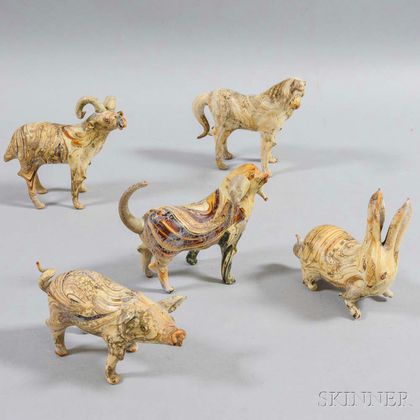 Five Pottery Animals