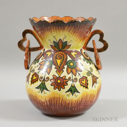 Large P. Fouillen Quimper Pottery Vase