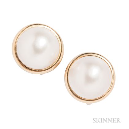 18kt Gold and Mabe Pearl Earclips, David Webb
