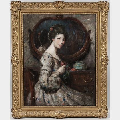American School, 19th/20th Century Portrait of a Young Woman Seated at a Dressing Table