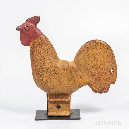 Yellow- and Red-painted "Barnacle Eye" Rooster Windmill Weight
