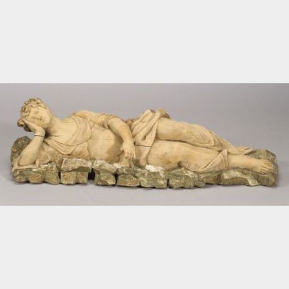 Continental Carved Limewood Figure of a Sleeping Muse