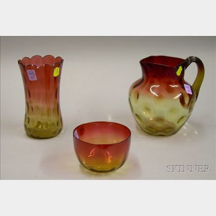 Amberina Glass Pitcher, Celery, and Bowl. 