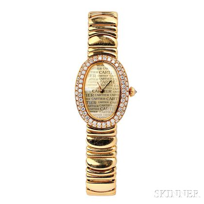 Lady's 18kt Gold and Diamond "Baignoire" Wristwatch, Cartier