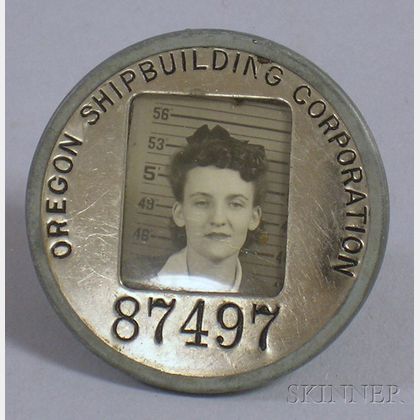WWII Oregon Shipbuilding Corp. Metal Identification and Photograph Badge. 
