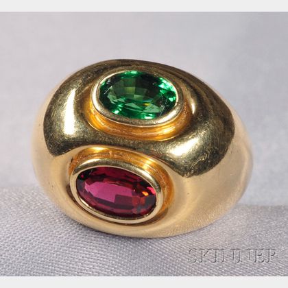 18kt Gold, Rubelite, and Green Tourmaline Ring, Paloma Picasso, Tiffany & Co.