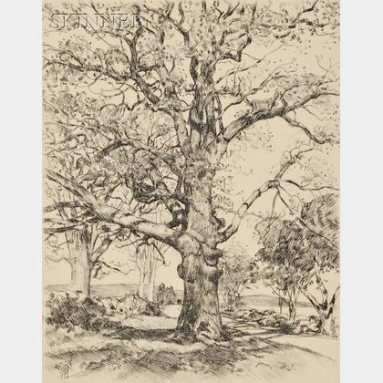 Frederick Childe Hassam (American, 1859-1935) Wayside Inn - Oaks in Spring