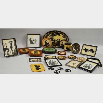 Collection of Framed Silhouettes and Silhouette-decorated Items