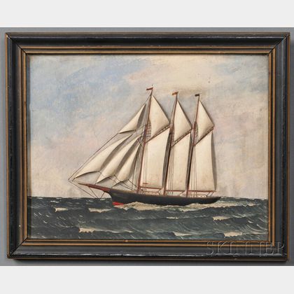 Captain James Keating (Massachusetts, Early 20th Century) Portrait of a Schooner in Calm Waters.