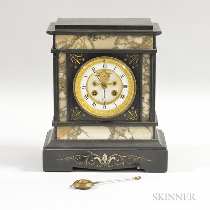 Marble-inlaid Belgian Slate Mantel Clock