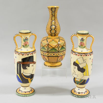 Three Quimper Pottery Vases