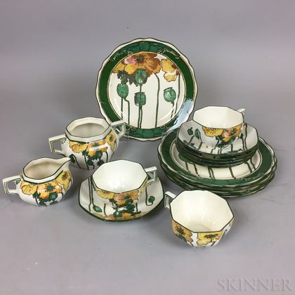 Seventeen Pieces of Royal Doulton "Poppies B" Ceramic Teaware