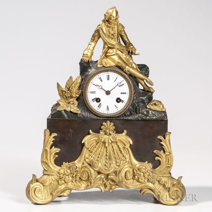 Gilded and Patinated Bronze Japy Freres Mantel Clock