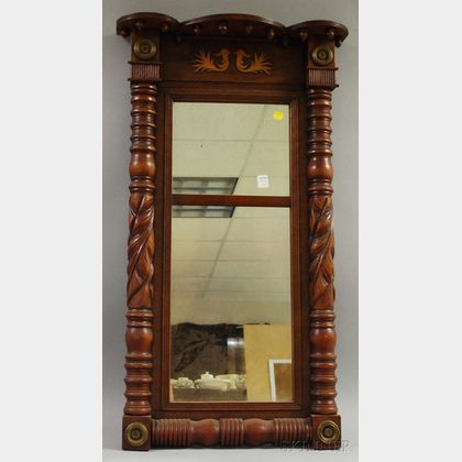 Classical Carved Cherry and Mahogany Veneer Tabernacle Mirror