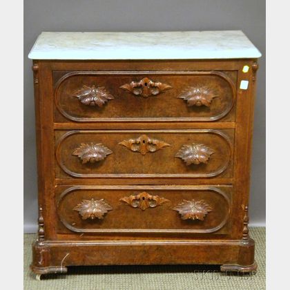Victorian White Marble-top Carved Walnut Chest of Drawers