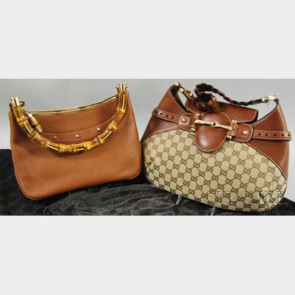 Two Brown Leather Gucci Handbags