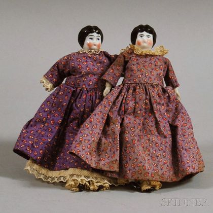 Two Small China Shoulder Head Dolls