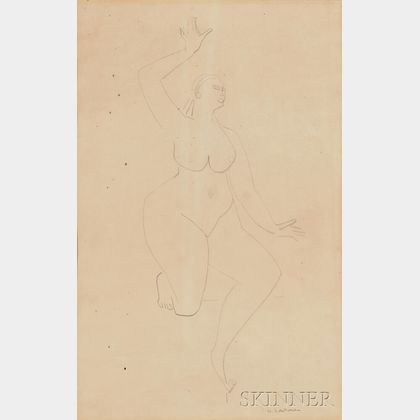 Gaston Lachaise (American/French, 1882-1935) Female Nude, Kneeling with one Leg Extended and One Arm Raised