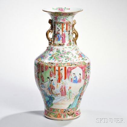Tall Rose Mandarin Export Porcelain Vase