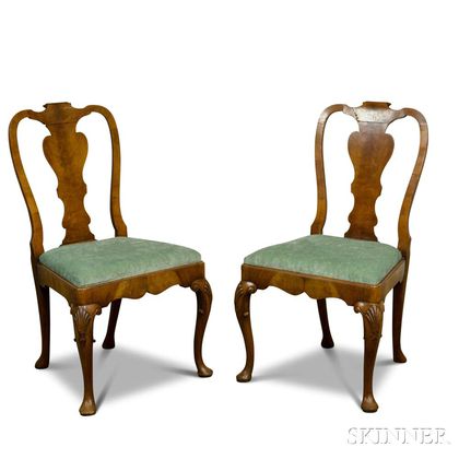 Pair of Queen Anne-style Carved Mahogany Side Chairs