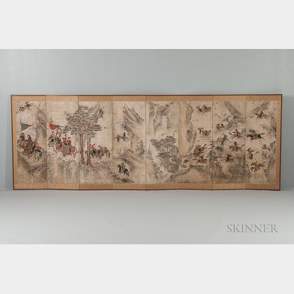 Eight-panel Folding Screen Depicting a Manchurian Hunting Scene