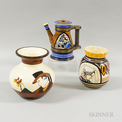 Two Quimper Pottery Vases and a Coffeepot