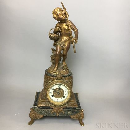 Jennings Brothers French-style Gilt-metal and Stone Mantel Clock
