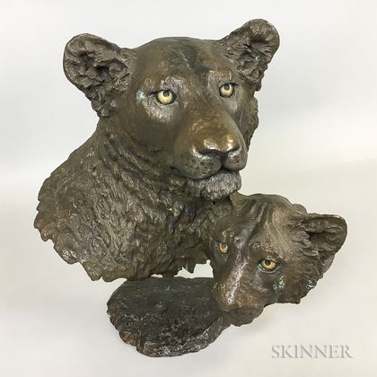 Mark Hopkins Bronze Lioness and Cub Sculpture. Estimate $300-500