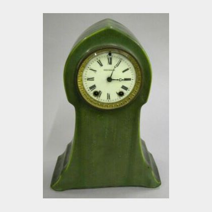 Rare Hampshire Pottery Green Mantel Clock